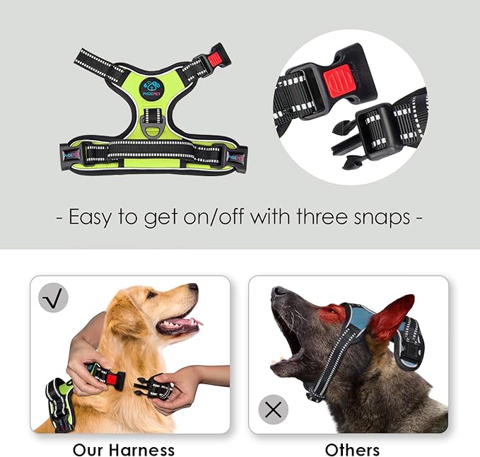 No Pull Dog Harnesses for Small Dogs Reflective Adjustable | Front Clip Vest with Handle 2 Metal Rings 3 Buckles [Easy to Put on & Take off](S, Green) - Image 3