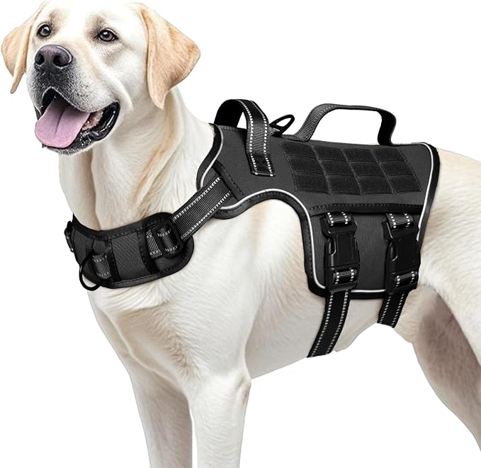 Dog Harness for Large Dogs, No Pull Tactical Vest with Front Clips | Easy Contrl Handle, Breathable Soft Padded, Adjustable, Reflective, Heavy Duty, Easy Take On & Off, Black Large by Runfido