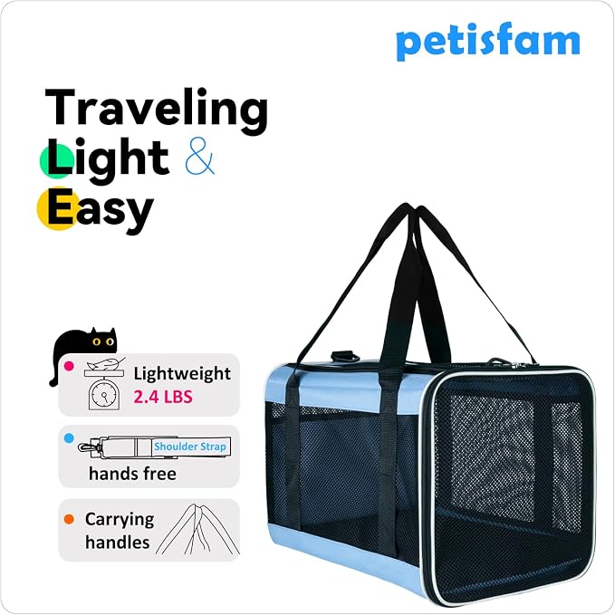 Soft Pet Carrier for Large and Medium Cats, 2 Kitties, Small Dogs. Easy to Get Cat in, Great for Cats that Don't Like Carriers (Blue) - Image 5