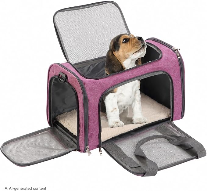 Mr. Pen- Pet Carrier, 17.5" x 11.2" x 11.5", Medium Size, Pink | Portable Travel Carrier for Small Pets, Cats & Small Dogs, Breathable Mesh, Safety Inner Leash - Image 8