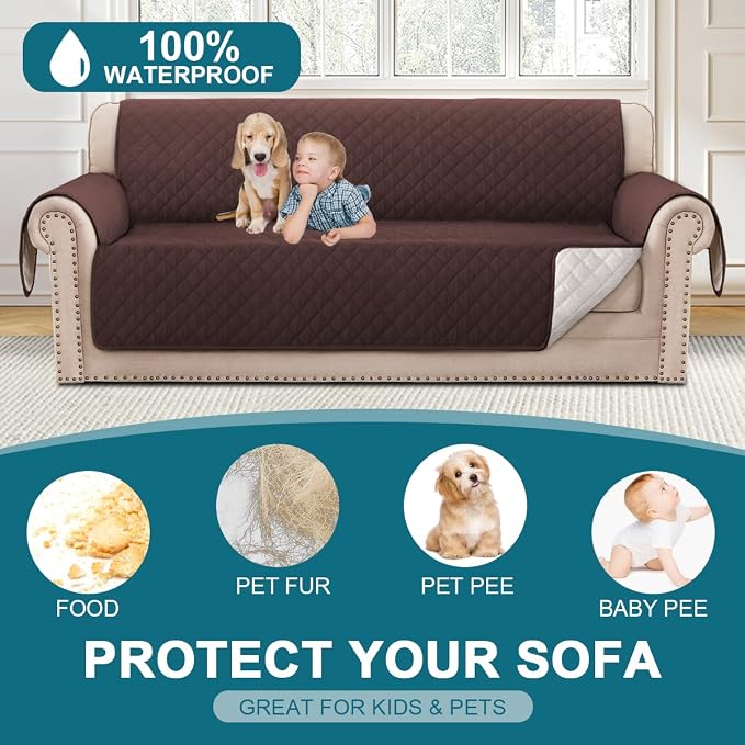 Turquoize 100% Waterproof Sofa Covers Couch Cover Sofa Cover for Dogs Couch Protector Triple Non-Slip Sofa Slipcover for 3 Cushion Couch Furniture Protector for Pets, Kids,Dog (XL Sofa 78", Brown) - Image 2