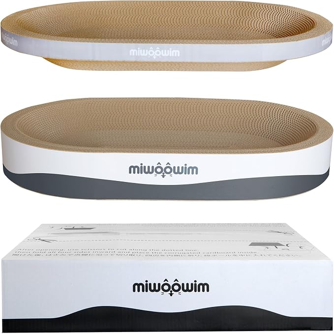 miwoowim 23.6" Extra Large Cat Scratcher Bed & Box Set, Oval Lounge Bowl | Includes 2 Oval Shape Beds & 1 Box with corrugated cardboard Scratch pad. Perfect for big cats and multi-cat households. - Image 4
