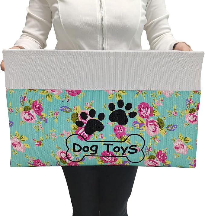 Large Dog Toy Basket Foldable Dog Toy Box Dog Toy Bin for Pet Chew Toys Accessory by CpakOwlgoo
