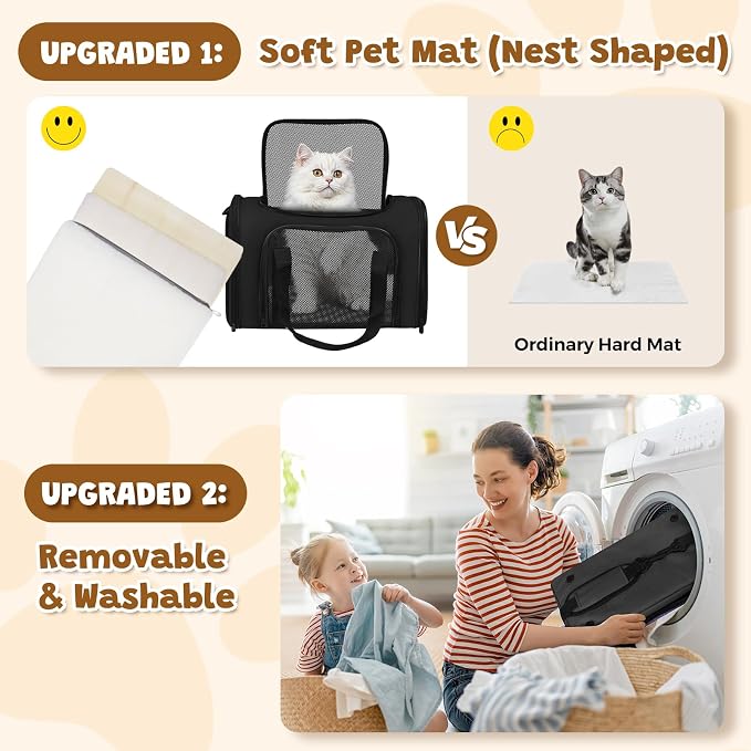 Large Cat Carrier Soft Up to 28 Lbs, Breathable Pet Bag with Steel Frame | Lockable Zippers, Fits Small Big Dog, Kitten, Puppy,Medium Travel Carrying Case for Kennel Car Airline Transport，Black - Image 4