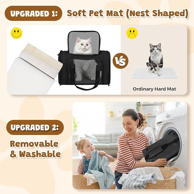 Cat Carrier Soft Up to 16 Lbs, Breathable Pet Travel Bag with Steel Frame | Lockable Zippers, Fits Small Dog, Kitten, and Rabbit,Medium Travel Carrying Case for Kennel Car Airline Transport，Black - Image 5