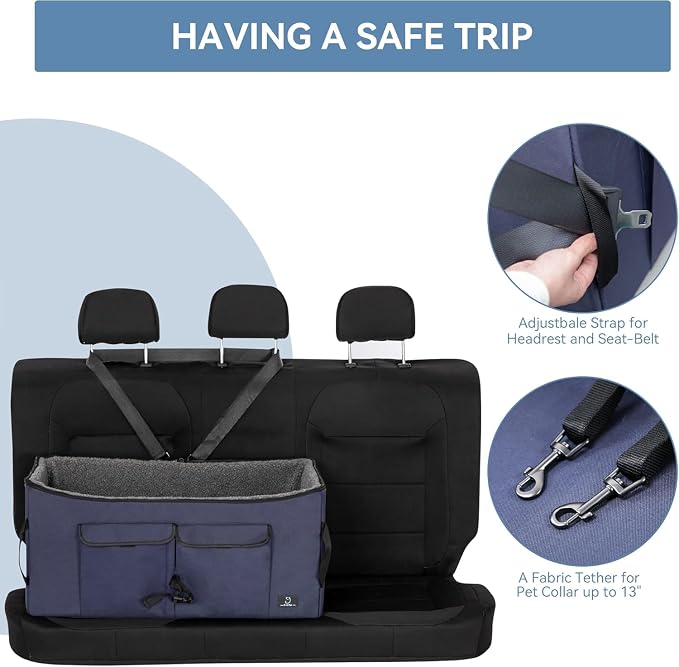 A 4 Pet Dog Car Seat, Under 55 lbs, 2 Safety Belts & Storage Bags | For medium/large dogs or 2 small dogs, portable, comfortable travel seat - Image 4