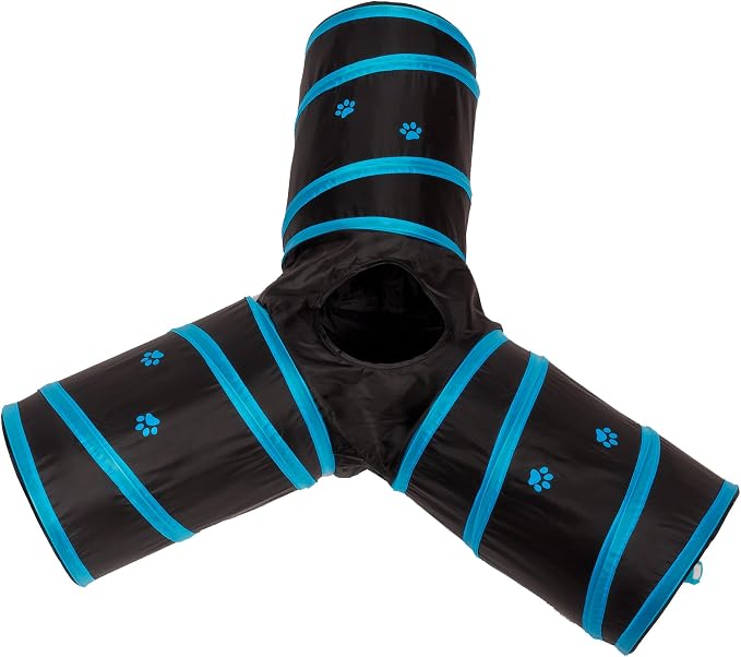 Cat Tunnel - Collapsible 3 Way Play Toy - Tube Fun for Rabbits, Kittens, and Dogs - Black/Aqua - Image 3