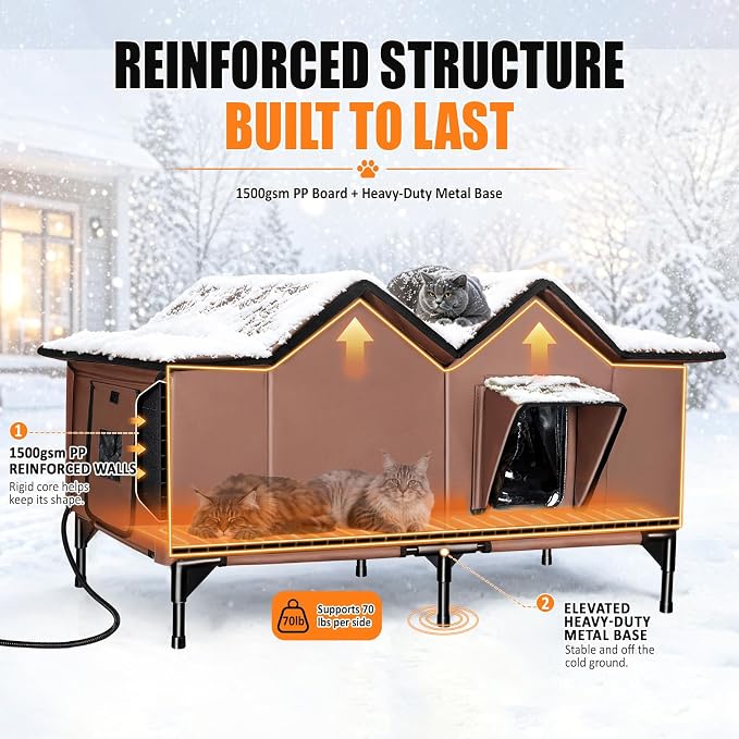 Heated Outdoor Cat House with Heating Pad, XX-Large, Brown - Image 6