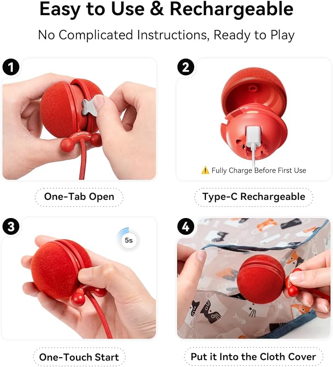 Cheerble Interactive Cat Toys 2 in 1, Automatic Moving Cat Ball with Tail & 7 Holes Play Mat, Hide and Seek Mouse Catching Game for Indoor Cats, Motion Activated Rechargeable Chirping Kitten Toys - Image 6