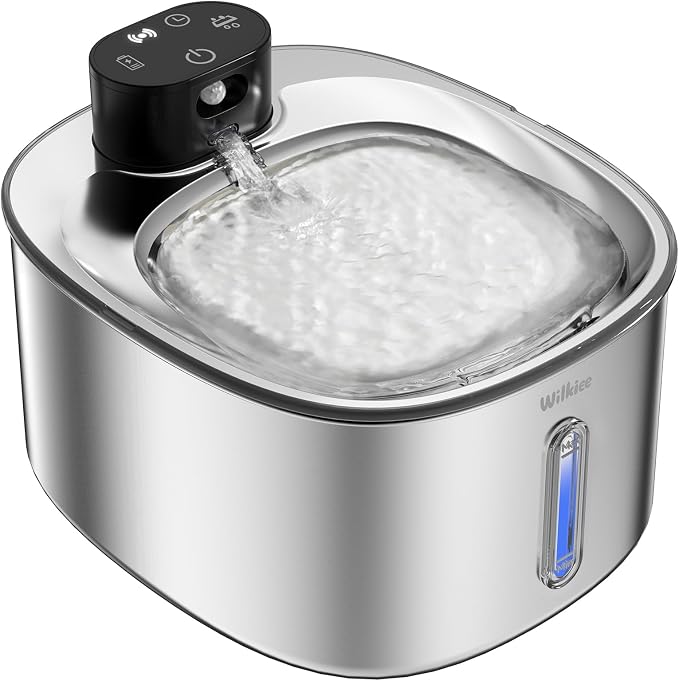 Stainless Steel Cat Water Fountain, 152fl.oz / 4.5L Cordless Cat Fountain | Wireless Pet Fountain; 5000mAh Battery; Indoor; Triple Water Modes; 25 dB Ultra-Quiet by WILKIEE