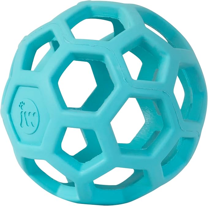 JW Pet HOL-ee Roller Dog Puzzle Ball, Large 5.5in, Natural Rubber, Blue | Puzzle Ball Design Dog Toy for Interactive Play and Chasing Fun - Image 2
