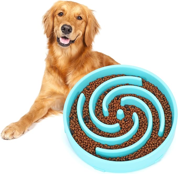 Slow Feeder Large Dog Bowl - Non Slip Maze Puzzle Bowl for Medium Dogs - Blue by WHIPPY