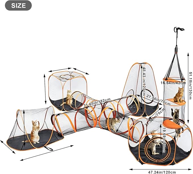 6-in-1 Modular Cat Playground with Hanging Climbing Tunnel,Large Cat House Condo & Enclosure for Multiple Cats,Portable Cat Activity Center with Cube Tents & Y-Tunnel for Cats,Rabbits & Small Animals - Image 5