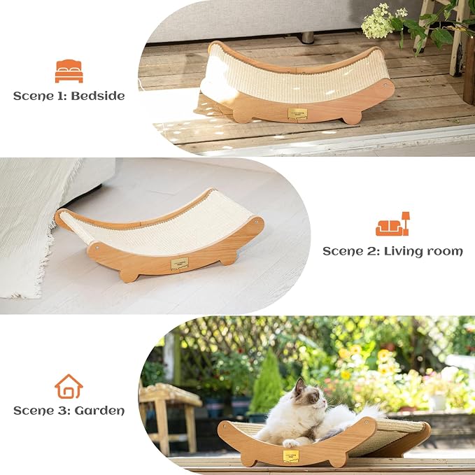 Sisal Cat Scratcher Bed, Wooden Cat Furniture(Extra Large) | Cat Hammock For Scratching Pad And Lounge. Natural Sisal Scratch Post. Space-Saving Cat Chair Design. Indoor Multi-Cat Home - Image 7