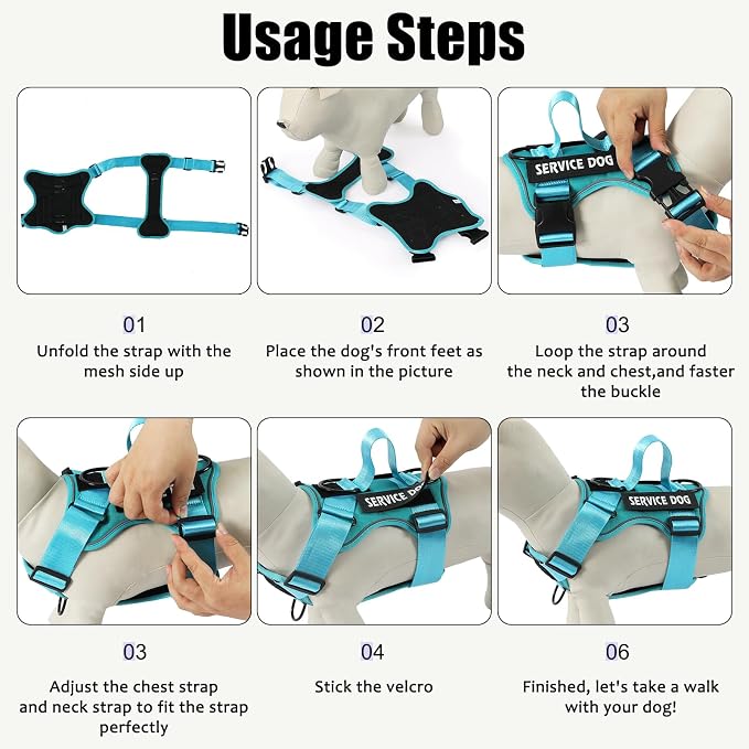 Service Dog Harness, Reflective Dog Vest Harness with 5 PCS Patches, Adjustable Soft Oxford Pet Harness, Inner Layer Mesh, Easy to Control for Small Medium Large Dogs - Image 3