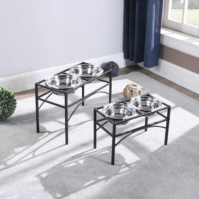 Elevated Dog Bowls Raised Pet Feeder Cat Food Water Diner Stand Set | W/ 2 Removable Stainless Steel Bowls (2 Quarts/13.77" in Height) for Large Breed Dogs Easy to Clean - Image 2