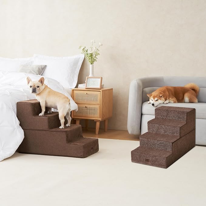 EHEYCIGA Dog Stairs for Bed 20" H, 4-Step Extra Wide Dog Steps, Brown | Pet Steps for Small Dogs and Cats for High Bed, Non-Slip Balanced Pet Ramp Indoor - Image 5