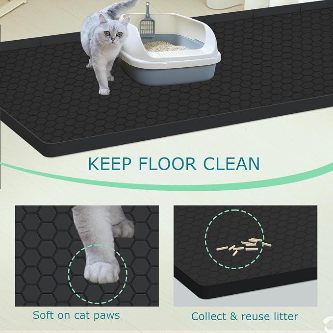 Cat Litter Mat for Litter Box, Silicone Large Cat Litter Trapping Mat - 37x22 in, Waterproof & Non-Slip, Durable & Easy Clean, Black - Image 2