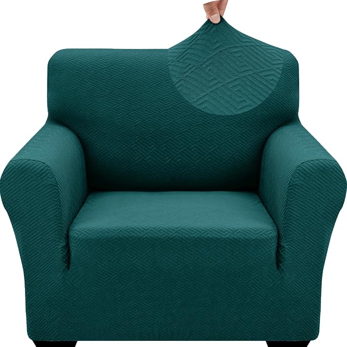ZNSAYOTX 1 Piece Jacquard Chair Slipcovers for Living Room High Stretch Chair Covers with Arms Anti Slip Pets Friendly Couch Sofa Armchair Cover Furniture Protector (Small, New Pattern Blackish Green) by ZNSAYOTX