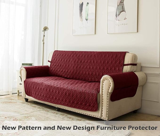 Ameritex Loveseat Cover Water-Resistant Quilted Furniture Protector with Back Nonslip Paws Slipcover for Dogs, Kids, Pets Loveseat Slipcover Stay in Place for Leather (46", Burgundy) - Image 6