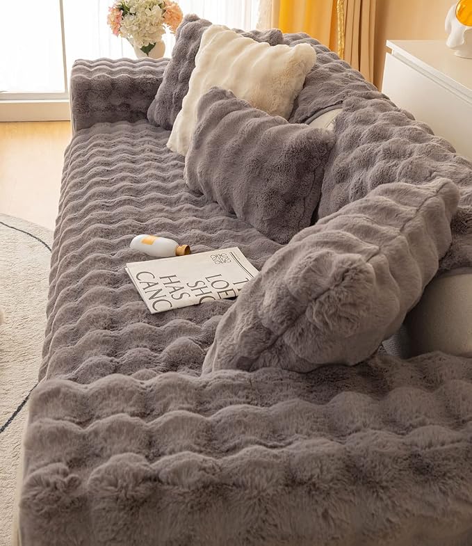 Faux Fur Couch Covers for Sofa Thick Fuzzy Sofa Covers for Dogs | Soft Warm Couch Cover Shaggy Fuzzy Sectional Sofa Cover Non-Slip Plush Sofa Slipcover Furniture Protector - Image 5
