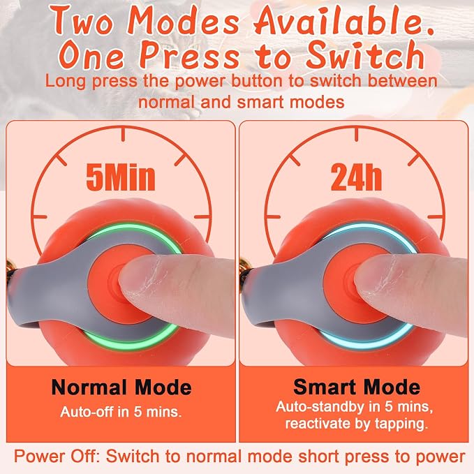 BABORUI Interactive Cat Toy Ball - Automatic Interactive Cat Toys for Indoor Cats with 3 Tails, 2 Speeds Rechargeable Enrichment Toys for Small/Medium/Large to Keep Them Busy (Orange) - Image 3