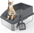 AIPERRO Stainless Steel Litter Box | XL Metal Cat Litter Boxs with Lid | High Sided Litter Box for Big Cats | Anti-Urine Leakage | Non-Stick, Easy to Clean & Odor‑Resistant with Cat Litter Scoop by AIPERRO