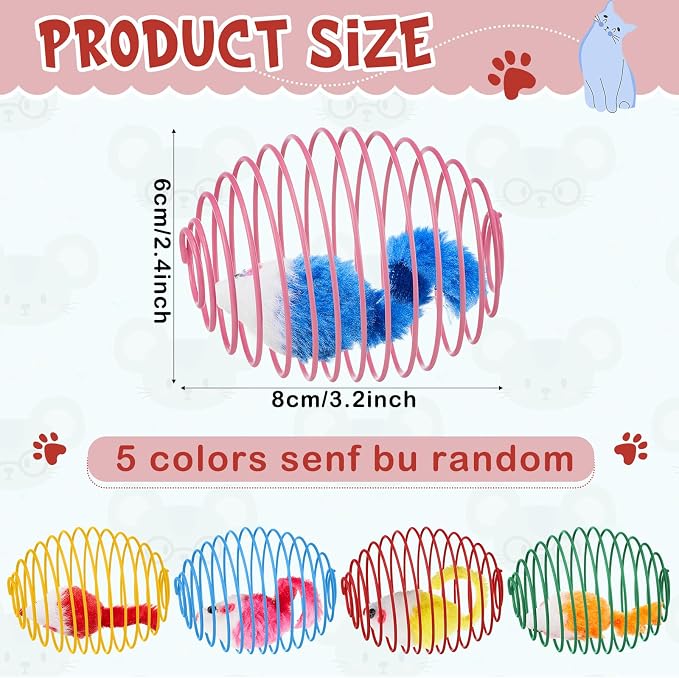 Jecery 5 Pcs Cat Toys Spring,Mouse,Bright Color | Interactive Metal Cat Toy, Stretchable Rolling Ball, for Indoor Cats, Colorful Playful Coils, Kitten Pet Supplies - Image 2