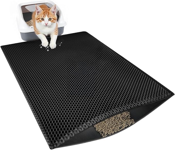 Cat Litter Mat, 29.9'' x 24''Inch, Double Layer Waterproof Proof Litter Box mat, Non-Slip Design, Reduces Litter Scatter, Easy to Clean, Black Cat Litter Trapping Mat by Unknown