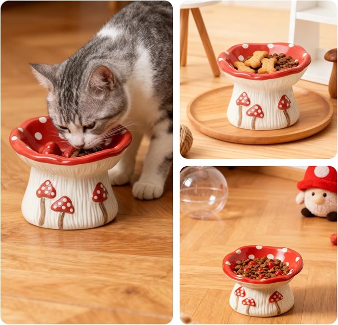 Cat Slow Feeder Bowl, Ceramic Slow Feeder Cat Bowls, Cute Mushroom Elevated Cats Bowl, Anti-Fatigue & Anti-Vomiting - Image 6