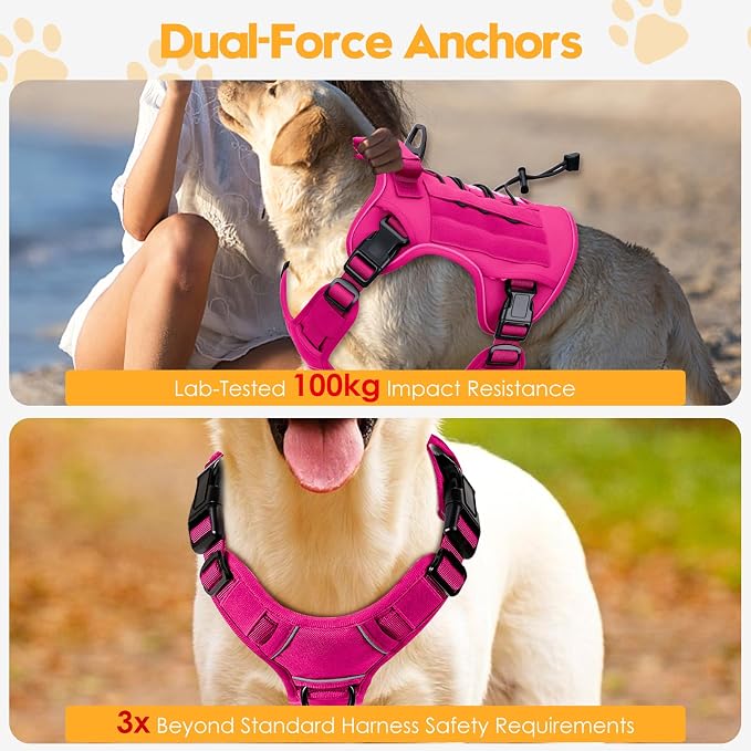 Heavy-Duty Tactical Dog Harness for Large Dogs, No Pull Adjustable Reflective Pet Vest with Molle System, K9 Military-Grade Control for Service Training, Outdoor & 10+ Breeds, Hot Pink, Large - Image 4
