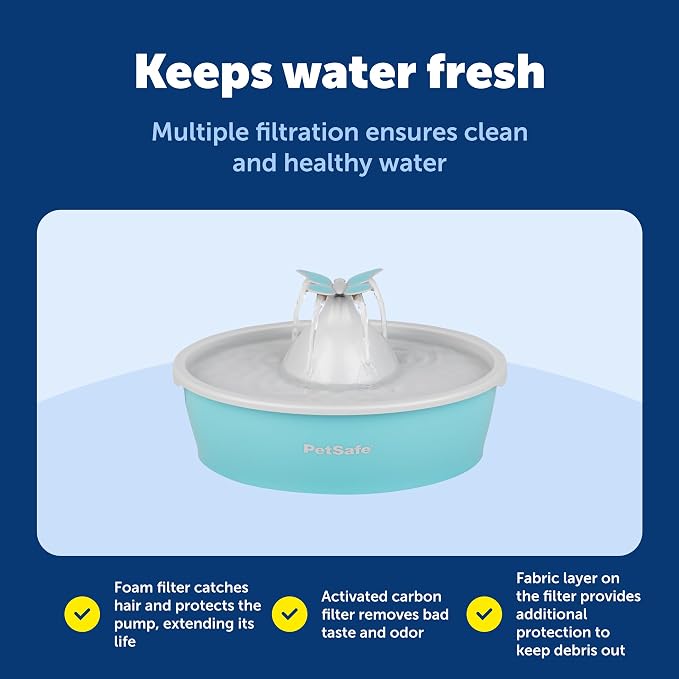 PetSafe Butterfly Cat Water Fountain, Pump & Filters, 50 oz Capacity | Butterfly Topper Creates 4 Water Streams, Replaceable Carbon and Foam Filter Keep Water Fresh and Clean - Image 6