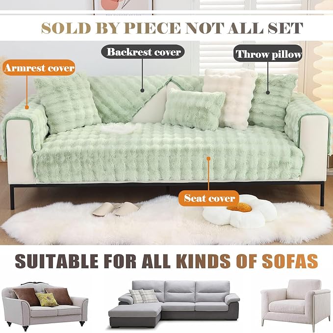 Faux Fur Couch Covers for Sofa Thick Fuzzy Sofa Covers for Dogs | Soft Warm Couch Cover Shaggy Fuzzy Sectional Sofa Cover Non-Slip Plush Sofa Slipcover Furniture Protector - Image 3