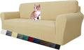 MAXIJIN Super Stretch Couch Cover for 3 Cushion Couch, 1-Piece Universal Sofa Covers Living Room Jacquard Spandex Furniture Protector Dogs Pet Friendly Fitted (Large, Beige) by MAXIJIN