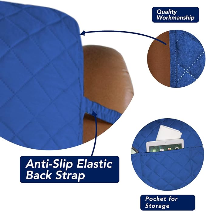 PureFit Reversible Quilted Oversized Recliner Sofa Cover, Water Resistant Furniture Protector, Washable Couch Cover with Elastic Straps for Kids, Pets (Large, Classic Blue/Ivory) | Classic Blue/Ivory, Water Resistant Couch Protector, Washable Pet Couch... - Image 3