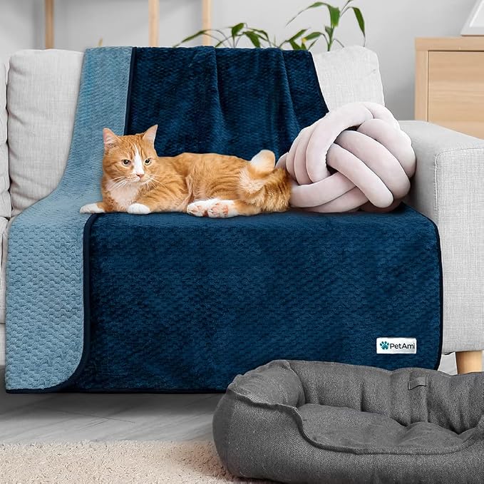 PetAmi Waterproof Dog Blanket, Leakproof Puppy Blanket, 40x60 Navy Blue | For Medium Large Pets, Furniture Sofa Couch Cover Protector, Fleece Throw Indoor Cat Kitten, Reversible Washable Soft Plush - Image 6