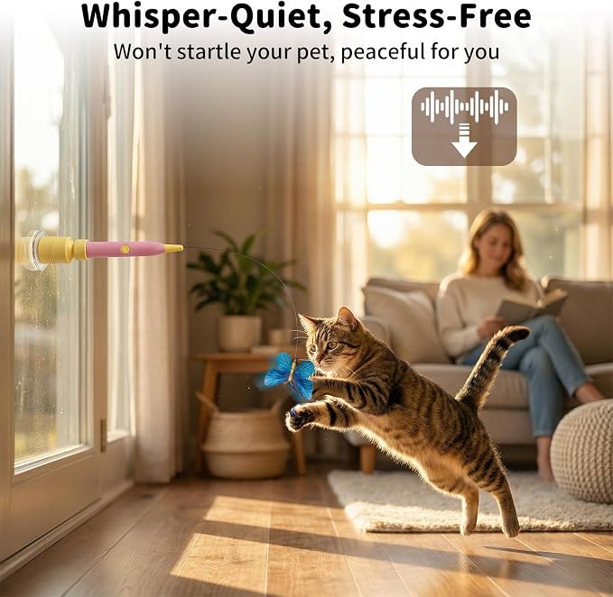 Interactive Cat Toys for Indoor Cats Automatic Cat Wand Toy | Enrichment for Bored Indoor Kitten, Spin Butterfly with Self-Holding Suction Base, Rechargeable Stimulating Moving Feather - Image 4