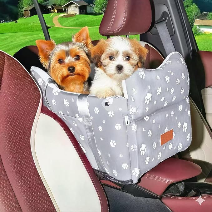 Dog Car Seat for SUV Truck Center Console Dog Seat | Memory Foam Pet Booster Seat for Medium Dogs Up to 21 lbs & Storage Pockets - Washable Cover (Large Grey) by HANMEIANINC