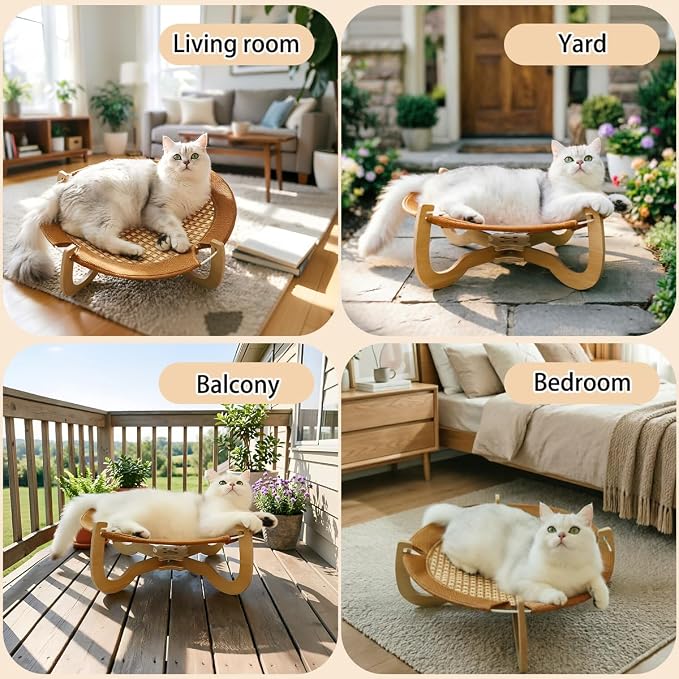 Summer Rattan Breathable Cat Bed，Pet Cooling Mat，Detachable pet Hammock, cat Hammock - Image 3