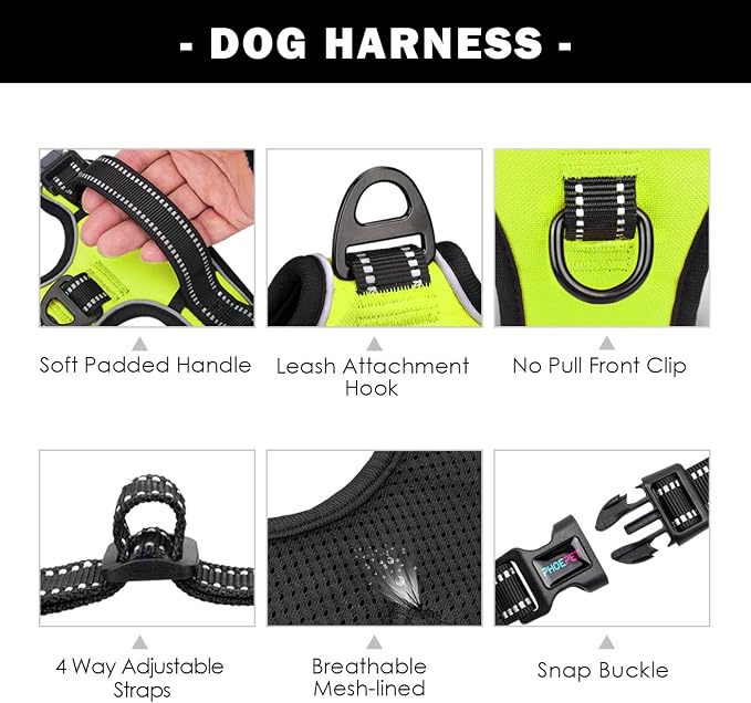 Reflective Dog Harness Large Breed Adjustable No Pull Vest | with Handle 2 Metal Rings 3 Buckles [Easy to Put on & Take off](L, Green) - Image 4