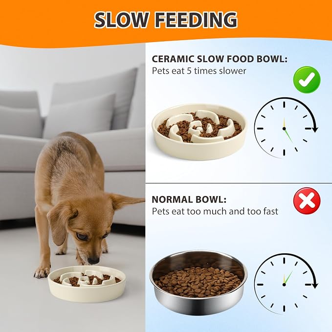 Ceramic Slow Feeder Dog Bowl, 2 Cups Maze Puzzle Dish to Slow Down Eating | Premium Ceramic Material with Anti-Slip Design, Suitable for Small, Medium and Large Breed Dogs Daily Feeding - Image 5