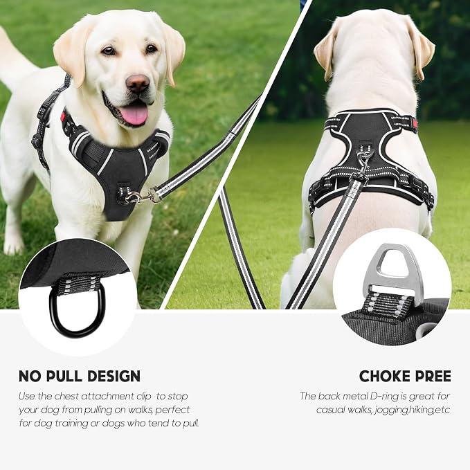 Timos Dog Harness, Front Clip No Pull Medium Sized with Handle, Black, M | No Choke, Adjustable Reflective Soft Padded, Quick Release 3 Buckles, Easy On & Off, Front & Back 2 Clips for Outdoor Walking - Image 5