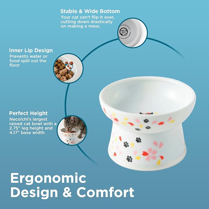 Necoichi Ceramic Elevated Cat Food Bowl (Sakura, Regular Flat) - Image 3