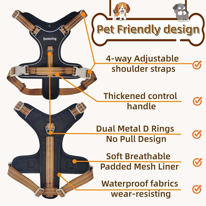 No Pull Reflective Dog Harness, 2 Zinc Alloy D-Rings Escape Proof Vest with Thickened Handle, Breathable 300D Polyester Mesh for Small Medium Large Dogs - Image 2
