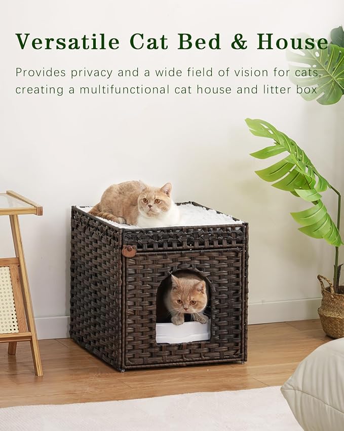 SETVSON Cat Beds for Indoor Cats Extra Large Double PE Rattan, Brown | Spacious Indoor Cat House Condo for Multi-Cats, Dual Layer Hideaway Cave, Reversible Cushion, Collapsible Metal Frame - Image 7