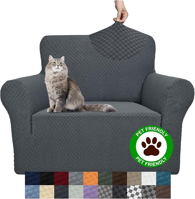 YEMYHOM Couch Cover Latest Jacquard Design High Stretch Sofa Chair Covers for Living Room, Pet Dog Cat Proof Armchair Slipcover Non Slip Magic Elastic Furniture Protector (Small, Dark Gray) by YEMYHOM