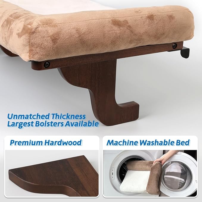 Zakkart Cat Perch for Window Sill with Bolster - Orthopedic Hammock Design with Premium Hardwood & Robust Metal Frame - Cat Window Seat for Large Cats and Kittens - Dark Stained Wood Brown Bed, 24''W - Image 6