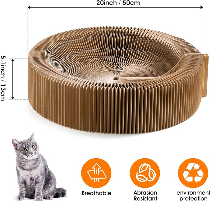 Collapsible Cat Scratcher Lounge Bed, Cardboard Cat Bed, Corrugated Pet Scratch Pad, Round Shape Cat Scratching Bed Nest for Indoor Big Large Kitty Kitten Cats - Image 6