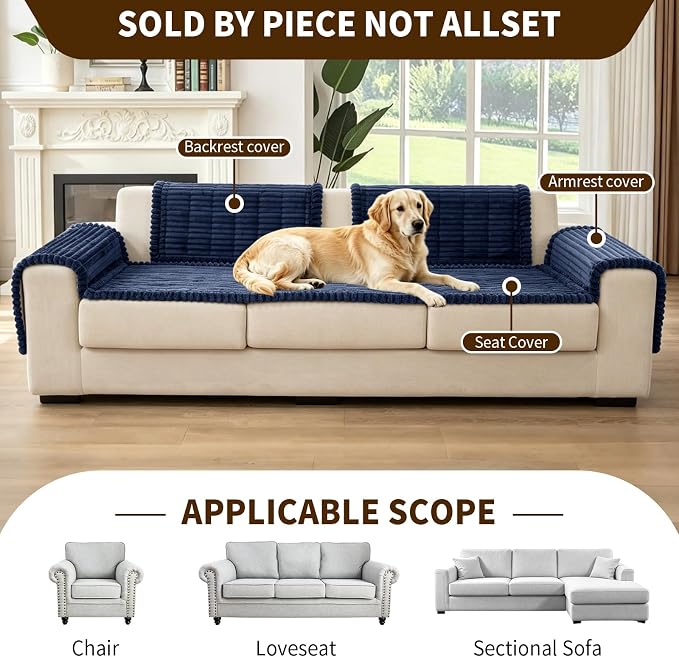 Leakproof Couch Cover for Dogs, Non Slip Washable Sofa Protector | Stain-Resistant Window Seat Cushions Chair Mat Car Seat Cover for Kids Pets (NavyBlue 27.6" x 82.7") - Image 4