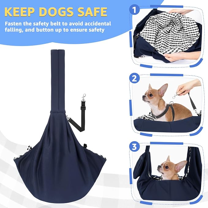 SlowTon Dog Carrier Sling - Thick Padded Shoulder Strap Adjustable, DBL, L | Dog Carriers for Small Dogs, Puppy Carrier Purse for Pet Cat with Front Zipper Pocket Safety Belt Machine Washable - Image 4